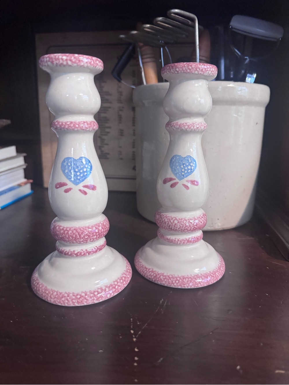 Vintage Hermitage Pottery Ceramic Candlestick Holders - Pair Cottagecore